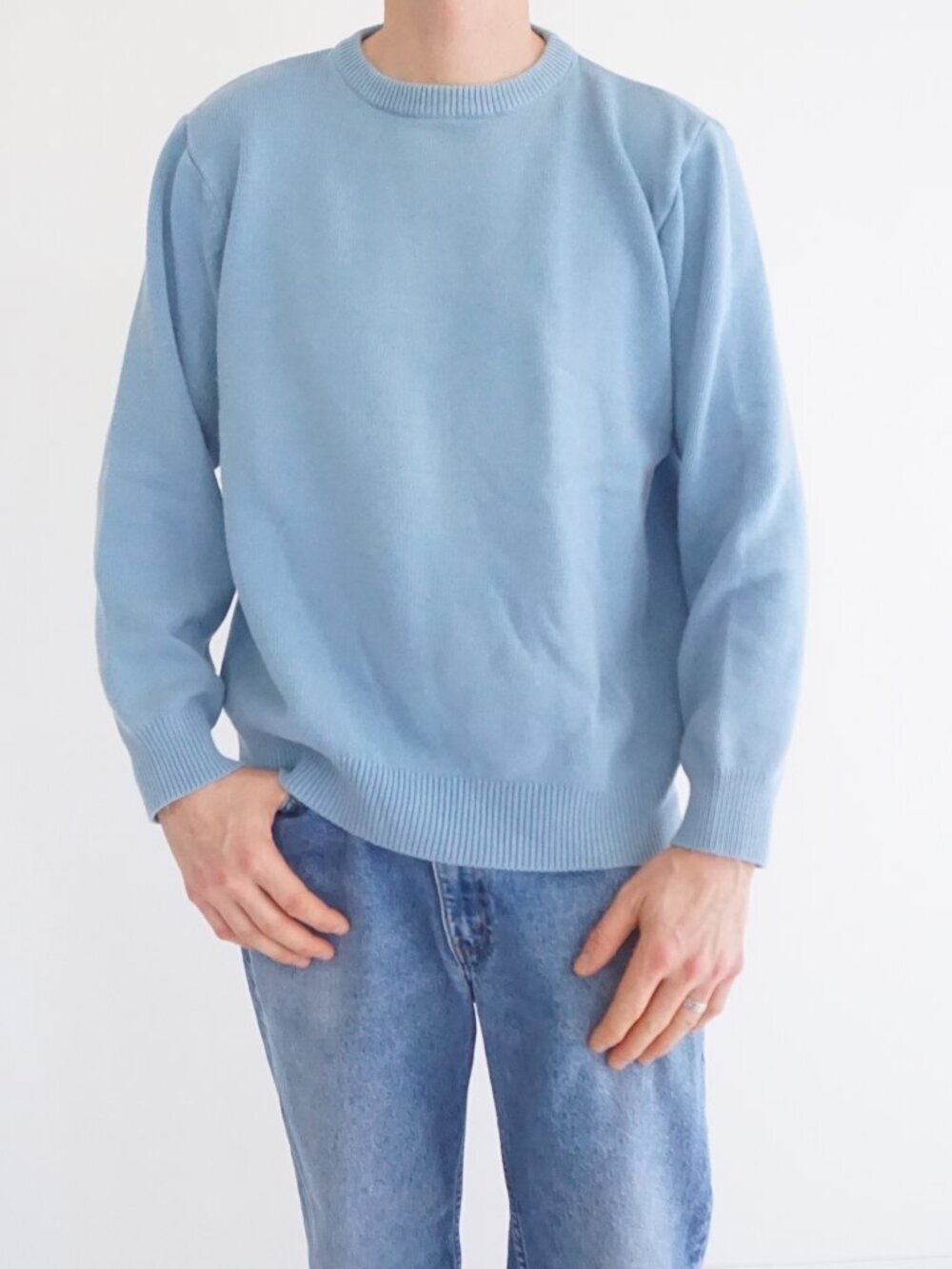 Denver Hayes Sky Blue Minimalist Knit Sweater Casual Office Coastal Business M